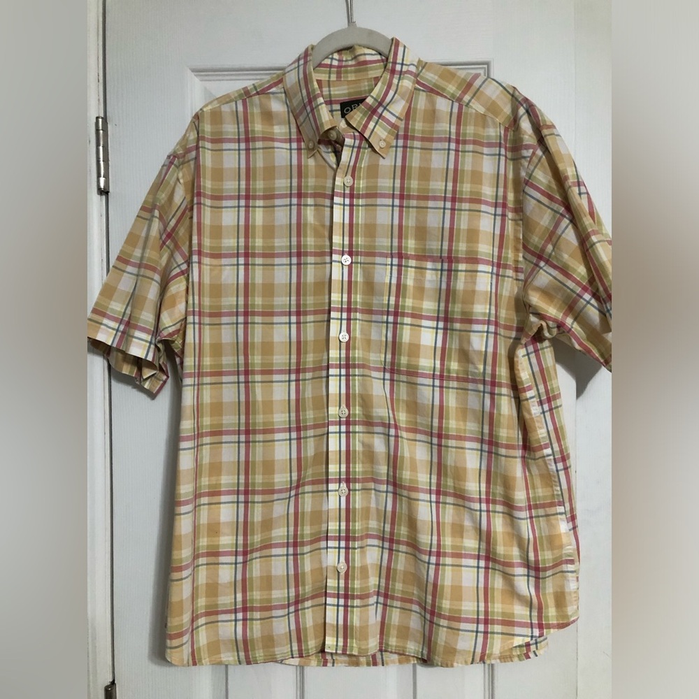 Orvis plaid short sleeve button down shirt men’s large 100% cotton casual
